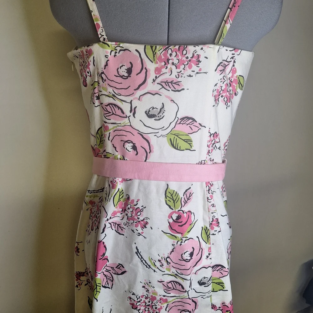 LOFT Elegant Floral Dress W/Flower Belt Size 8 - Picture 5 of 7